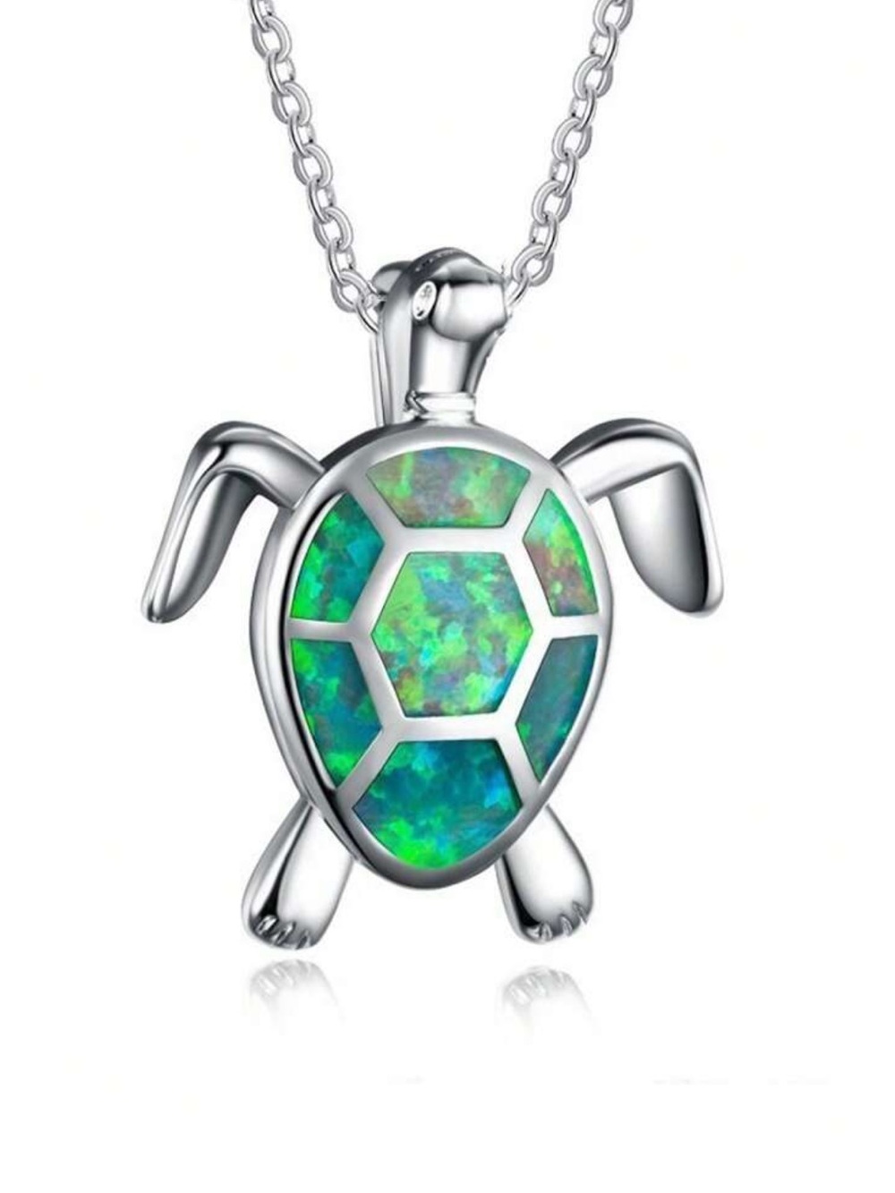 Sea Turtle Pendant Necklace with Green Opal Inlay - Women Jewelry